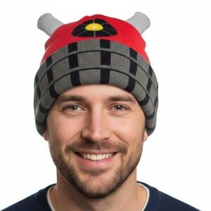 Doctor Who Dalek Beanie Hat 2012 Red Black Gray Knit Licensed BBC Sci-Fi Cap